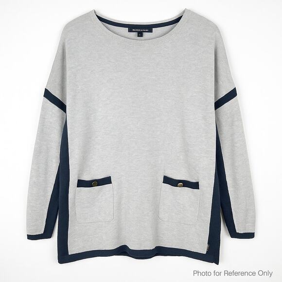 Tommy Hilfiger Sweater Gray Navy XS Women’s Long Sleeve Pocket Knit Pullover - Picture 1 of 7
